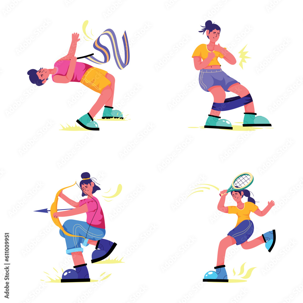 Set of Sports Athletes Flat Illustrations 

