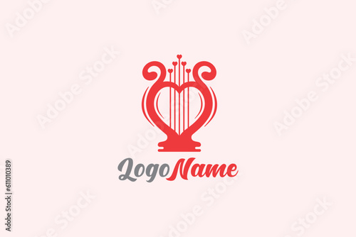 Creative logo design depicting a harp shaped like a heart - Logo Design Template	
