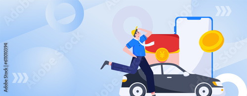 Flat vector concept operation hand-drawn illustration of people taking a taxi  © Lyn Lee