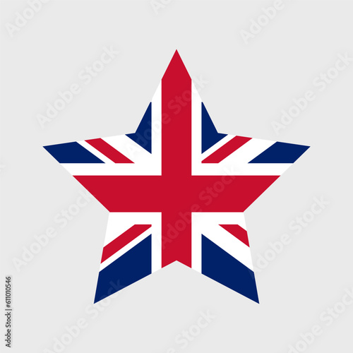 UK flag vector icons set in the shape of heart, star, circle and map. United Kingdom and Great Britain flag illustration in different geometrical shapes. British national symbol.