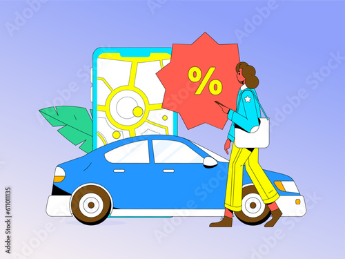 Flat vector concept operation hand-drawn illustration of people taking a taxi 