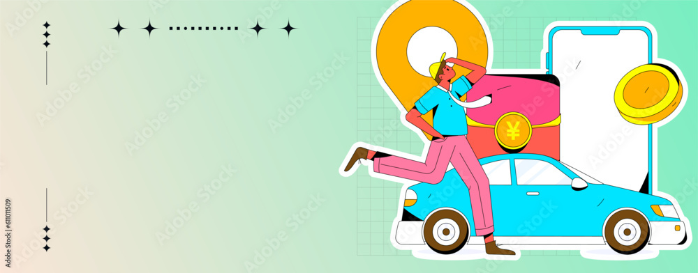 Flat vector concept operation hand-drawn illustration of people taking a taxi
