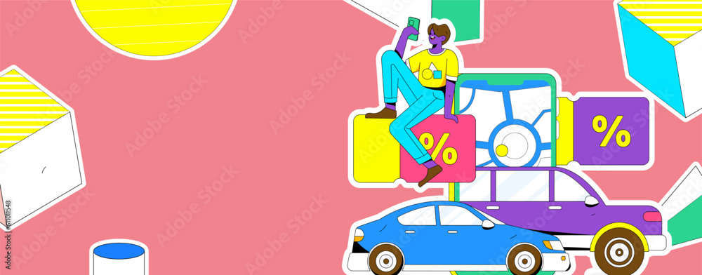 Flat vector concept operation hand-drawn illustration of people taking a taxi

