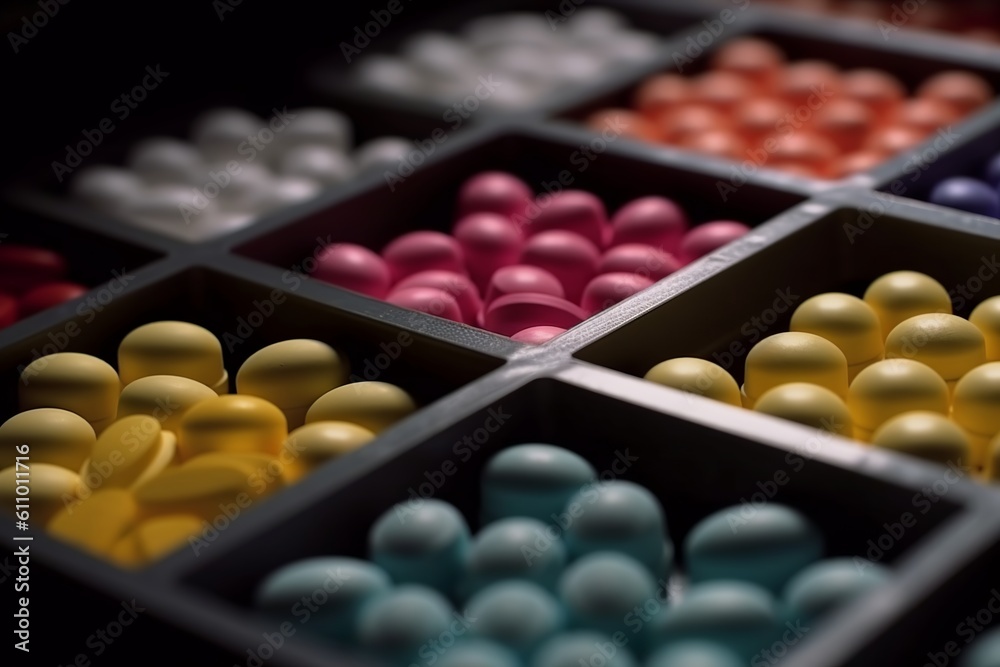 close-up of pills in a box, generative ai close-up of pills in a box, generative ai
