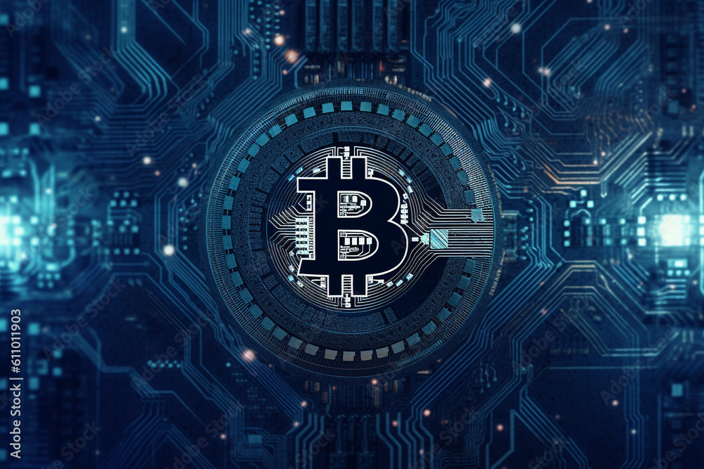 Generative ai. Bitcoin close up illustration Generative ai. Bitcoin close up illustration