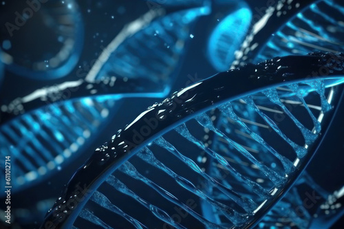 Blue DNA helix. Medical concept, science. AI generative.