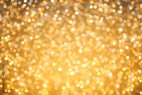 Abstract golden yellow and orange glitter lights background. Circle blurred bokeh. Festive backdrop for Christmas, holiday or event. Ai Generative 