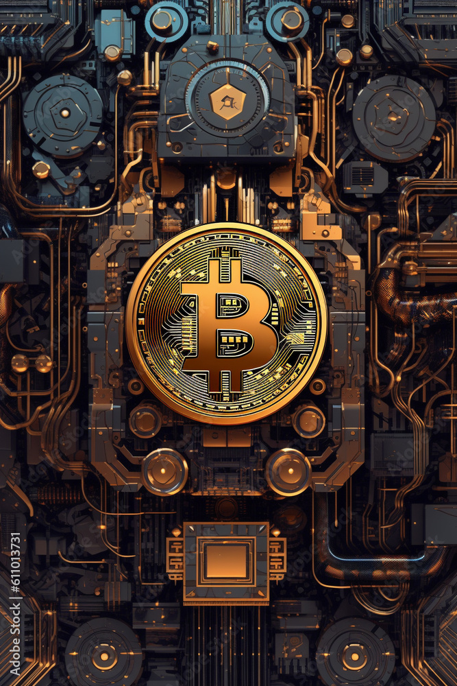 Fototapeta premium Generative ai. Bitcoin close up illustration