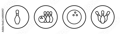 Bowling icon set illustration. bowling ball and pin sign and symbol.
