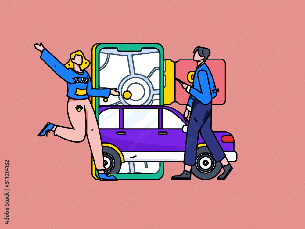 Naklejka premium Flat vector concept operation hand-drawn illustration of people taking a taxi 