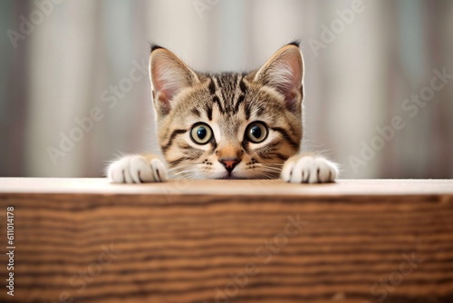 Cute Cat Peering Empty Table. Generative AI