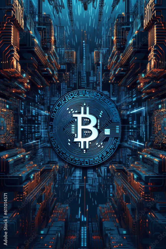 Fototapeta premium Generative ai. Bitcoin close up illustration