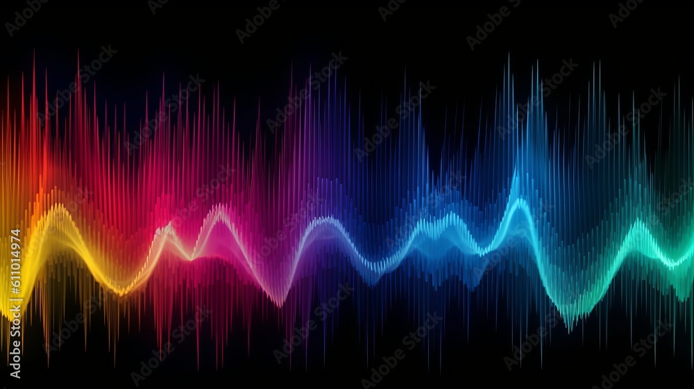 Rainbow sound wave on black background. Generative ai Rainbow sound wave on black background. Generative ai
