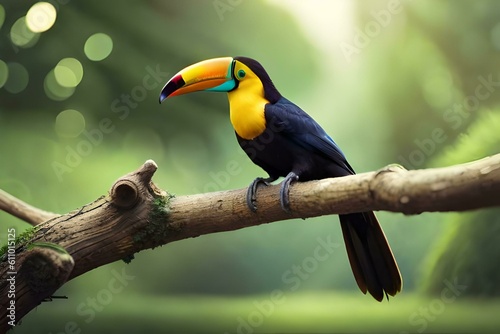 Toucan bird in its natural environment. Concept of preservation of the species. Created with generative Ai technology.