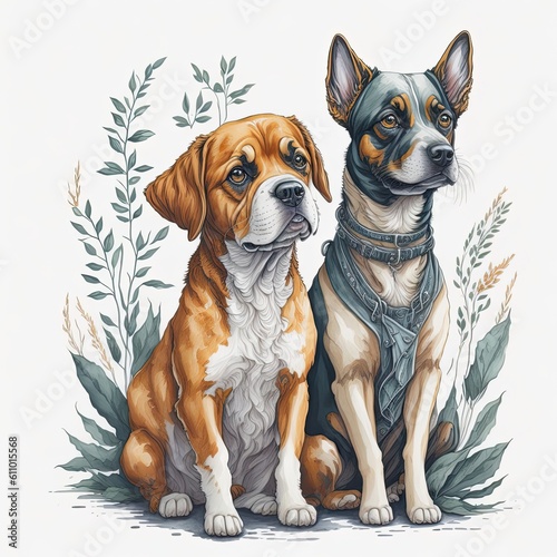 Lovely watercolor pet dogs illustrations, generative AI
