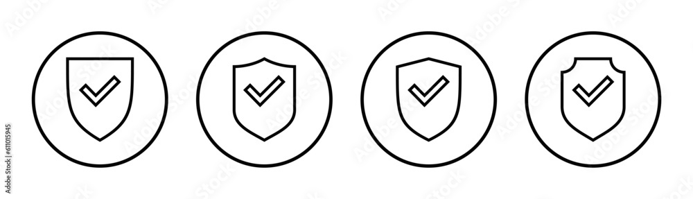 Shield check mark icon set illustration. Protection approve sign. Insurance icon Shield check mark icon set illustration. Protection approve sign. Insurance icon