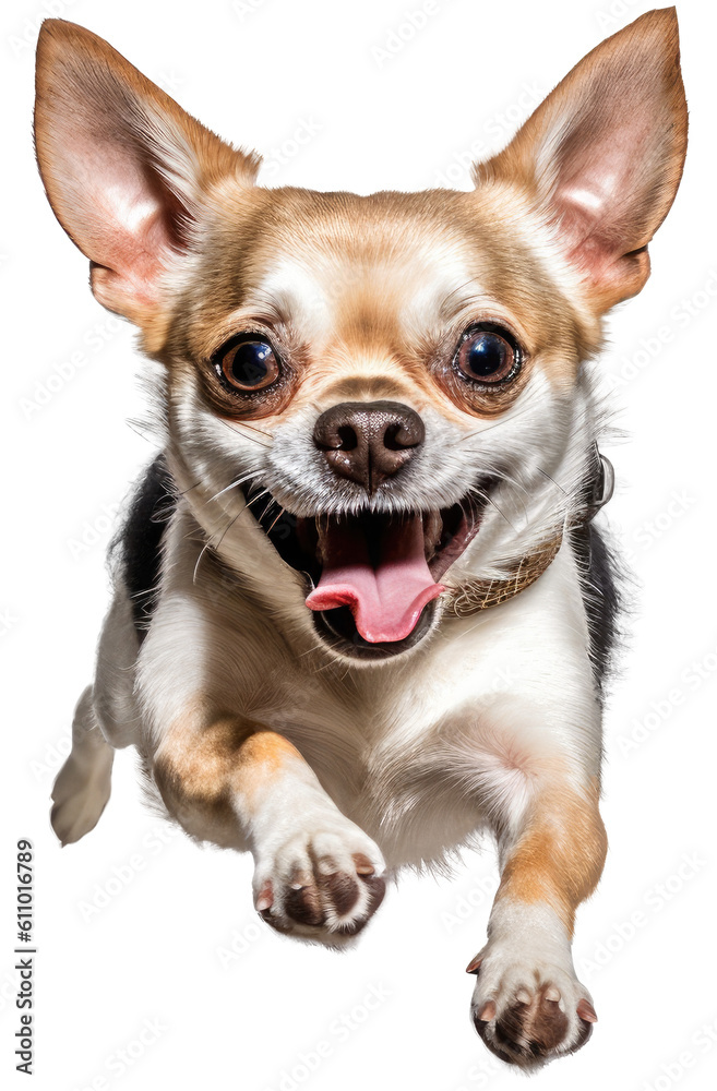 chihuahua running towards the camera isolated on a white background, generative AI