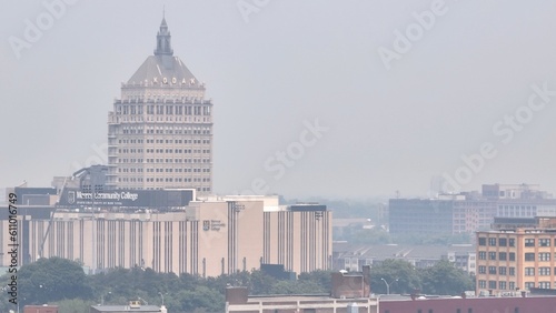 Canvas Print Poor air quality in Rochester NY caused by Canadian wildfire smoke over the city