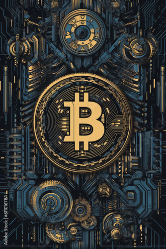 Generative ai. Bitcoin close up illustration