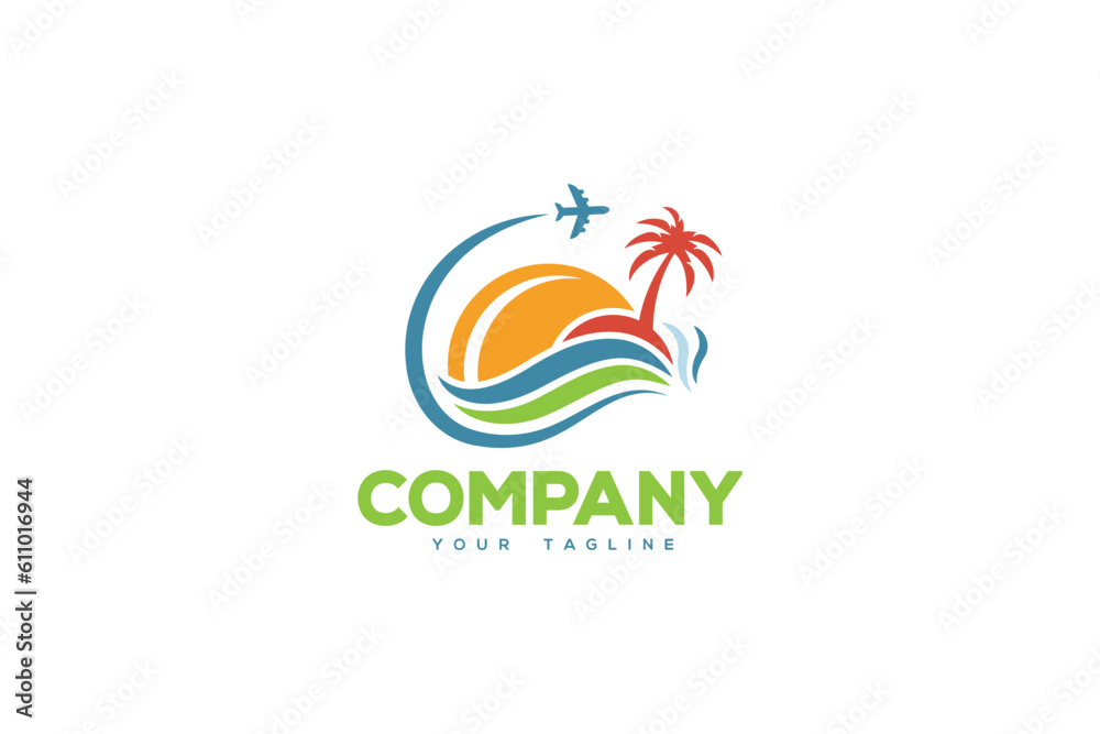 Creative logo design depicting an island and a plane  - Logo Design Template	
