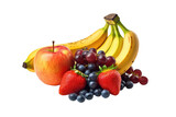 Bananas, grapes,red apple and strawberries isolated on transparent background, Generative Ai