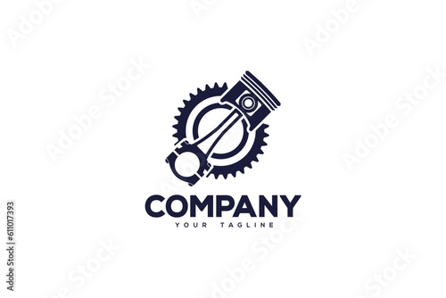 Creative logo design designated to a auto garage depicting a piston in a cog.

