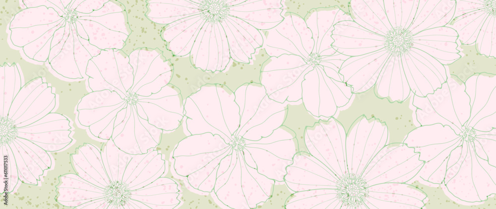 Fresh summer floral background with pale pink flowers. Green background for decor, covers, wallpapers, postcards, presentations
