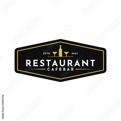 Wine Bottle Classic Vintage Retro Country Restaurant Bar Logo Design