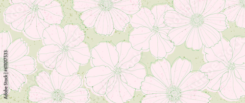 Fresh summer floral background with pale pink flowers. Green background for decor, covers, wallpapers, postcards, presentations