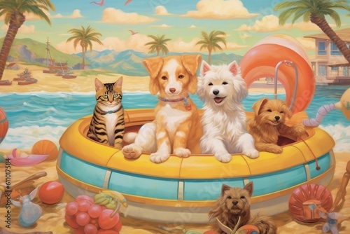 Cat and Dog Summer Holiday. Generative AI ©  Creative_studio