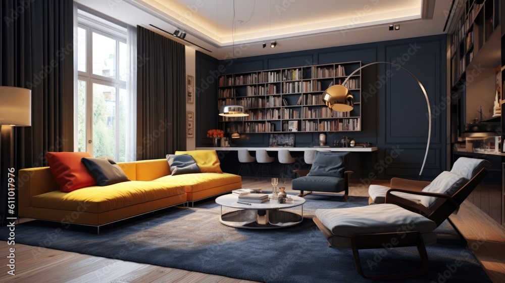 Vibrant color tasteful living room. Generative AI Vibrant color tasteful living room. Generative AI