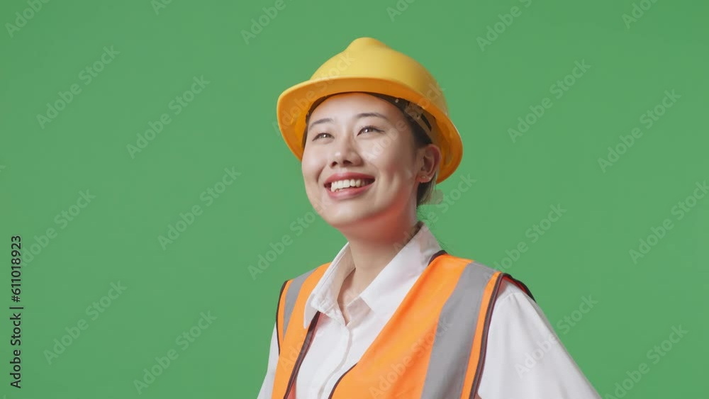 Close Up Side View Of Asian Female Engineer Wearing Safety Helmet Looking Around While Standing With Arms Akimbo In The Green Screen Background Studio
Close Up Side View Of Asian Female Engineer Wearing Safety Helmet Looking Around While Standing With Arms Akimbo In The Green Screen Background Studio