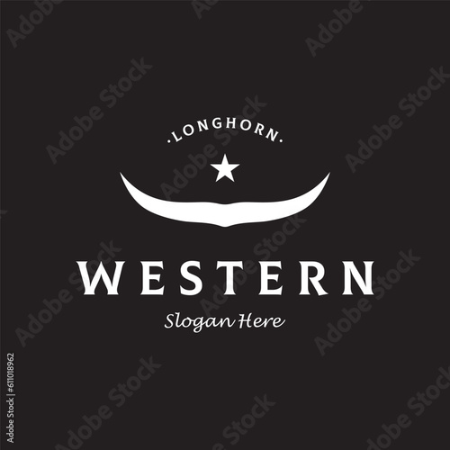 Longhorn texas ranch wild west animal logo design vintage retro.Logo for cowboy, cattle, badge, restaurant.