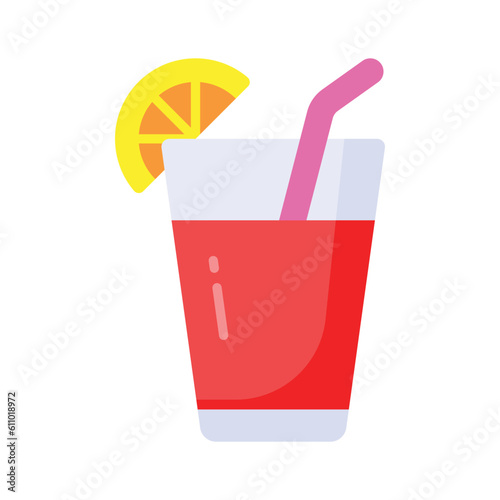 A glass of fresh drink with piece of lemon showing concept icon of summer drink