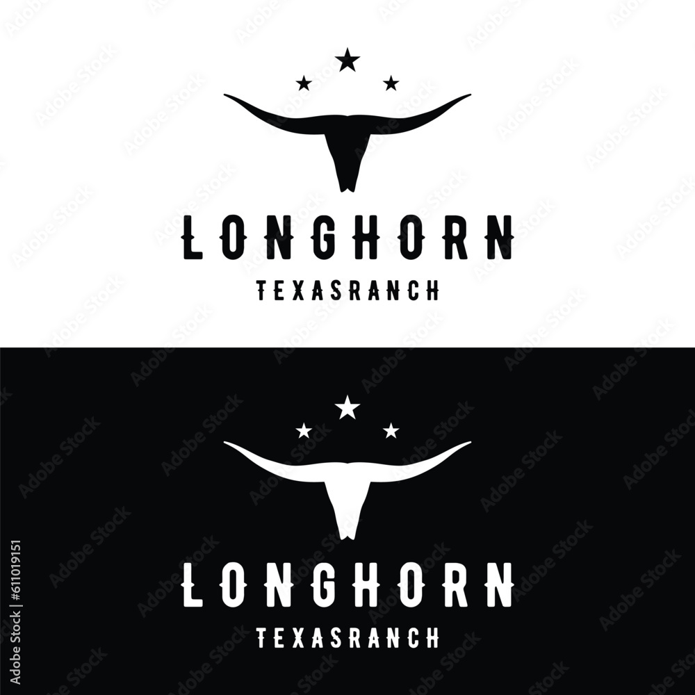 Longhorn texas ranch wild west animal logo design vintage retro.Logo