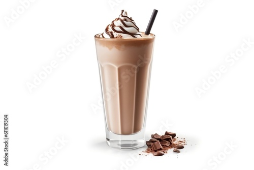Chocolate Milkshake White Background. Generative AI