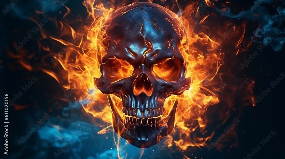 Abstract burning scull on dark background. Generative ai Abstract burning scull on dark background. Generative ai