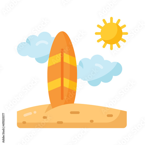 An amazing icon of surfboard in modern style, beach adventure