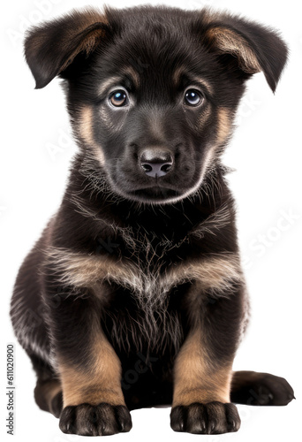 cute sitting german shephard dog puppy isolated on white background as transparent PNG, generative AI
