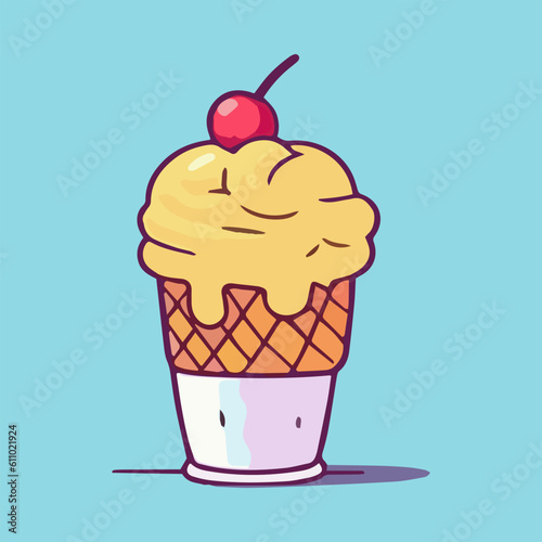 Ice cream in a waffle cup. Vector illustration, flat design.