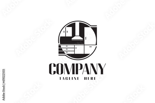 Creative logo design designated to a kitchen furniture store. This logo design depicts a kitchen furniture. 
