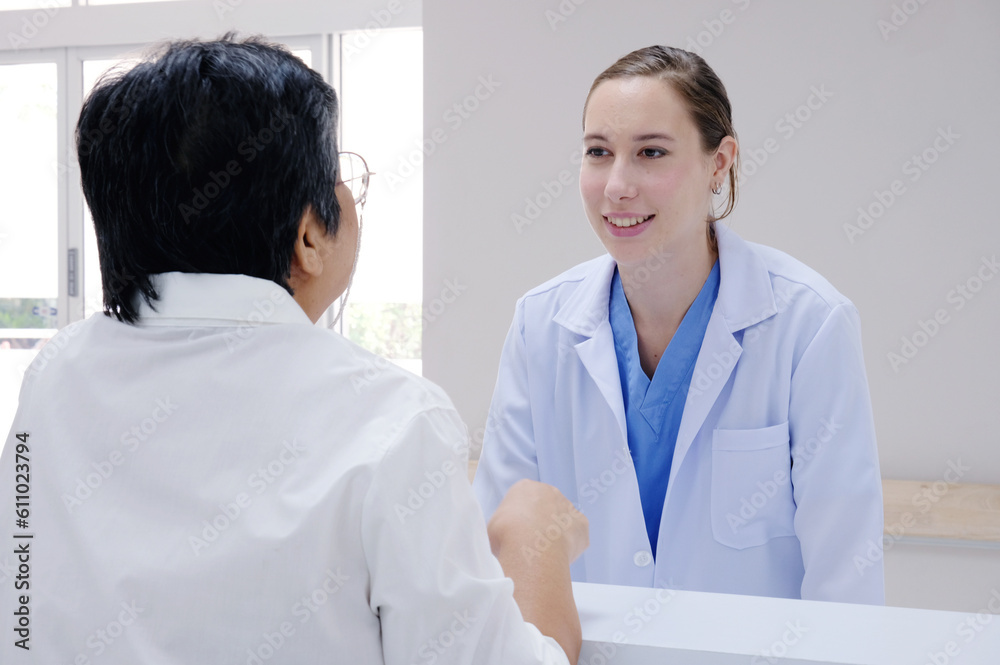 female doctor with old female patient smiling medical concept. female doctor with old female patient smiling medical concept.