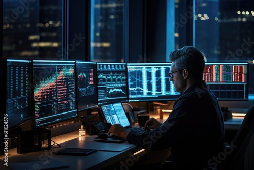 businessman analising market on a chart on a computer - Illustration created with generative ai