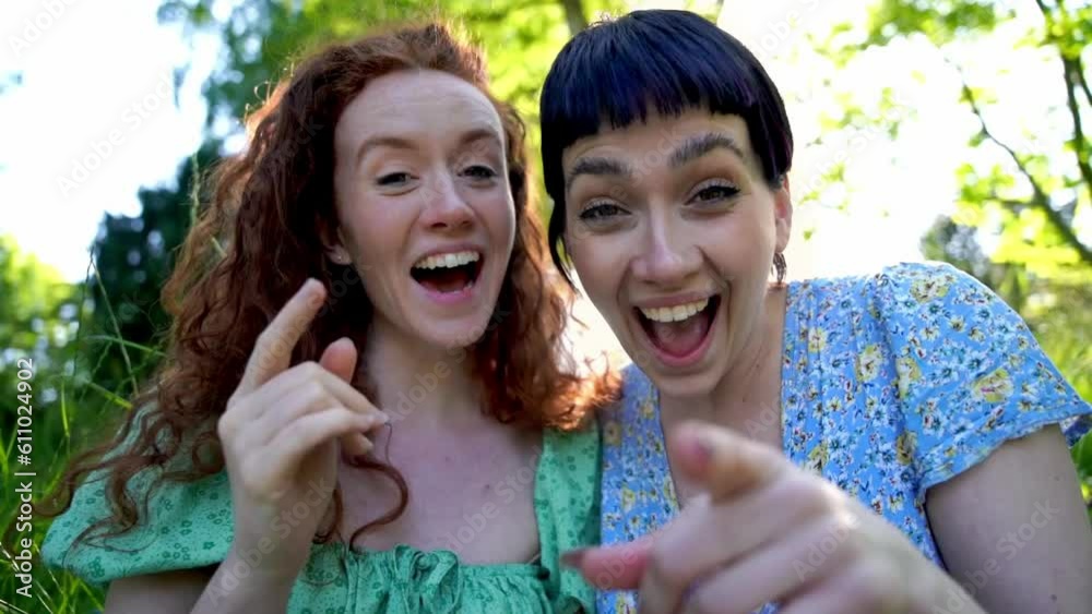 two friend, girlfriend and women using a mobile phone, laptop and have a video call in public park. Internet anywhere concept two friend, girlfriend and women using a mobile phone, laptop and have a video call in public park. Internet anywhere concept