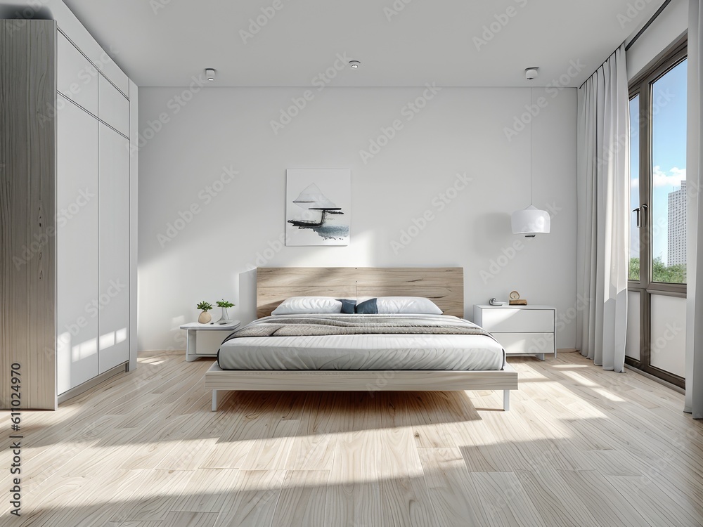 custom made wallpaper toronto digitalThe interior of a bright bedroom. Generative by AI