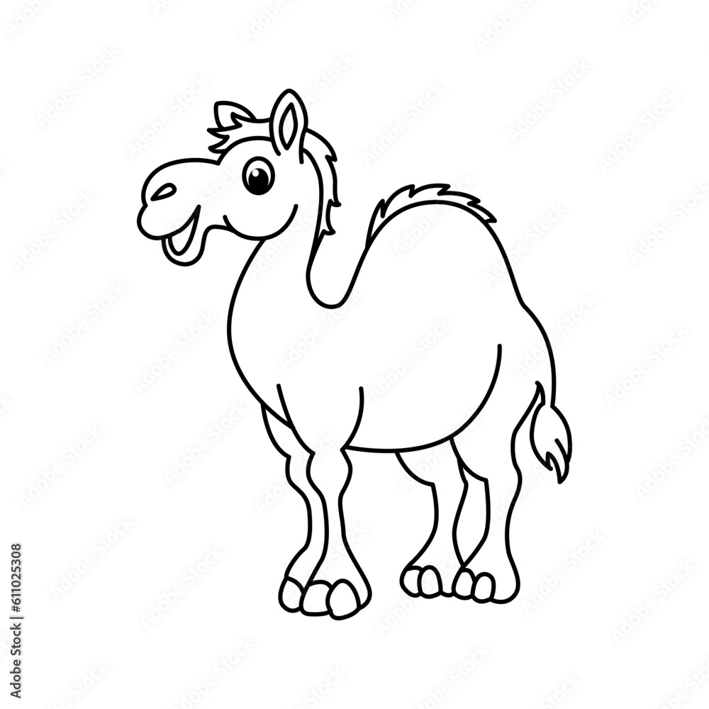 Funny camel cartoon characters vector illustration. For kids coloring book. Funny camel cartoon characters vector illustration. For kids coloring book.