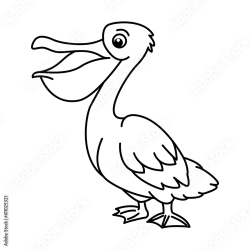 Funny pelican cartoon characters vector illustration. For kids coloring book.