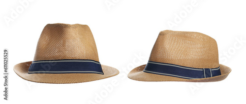 Quadro em tela Set straw hat isolated on white background, clipping path