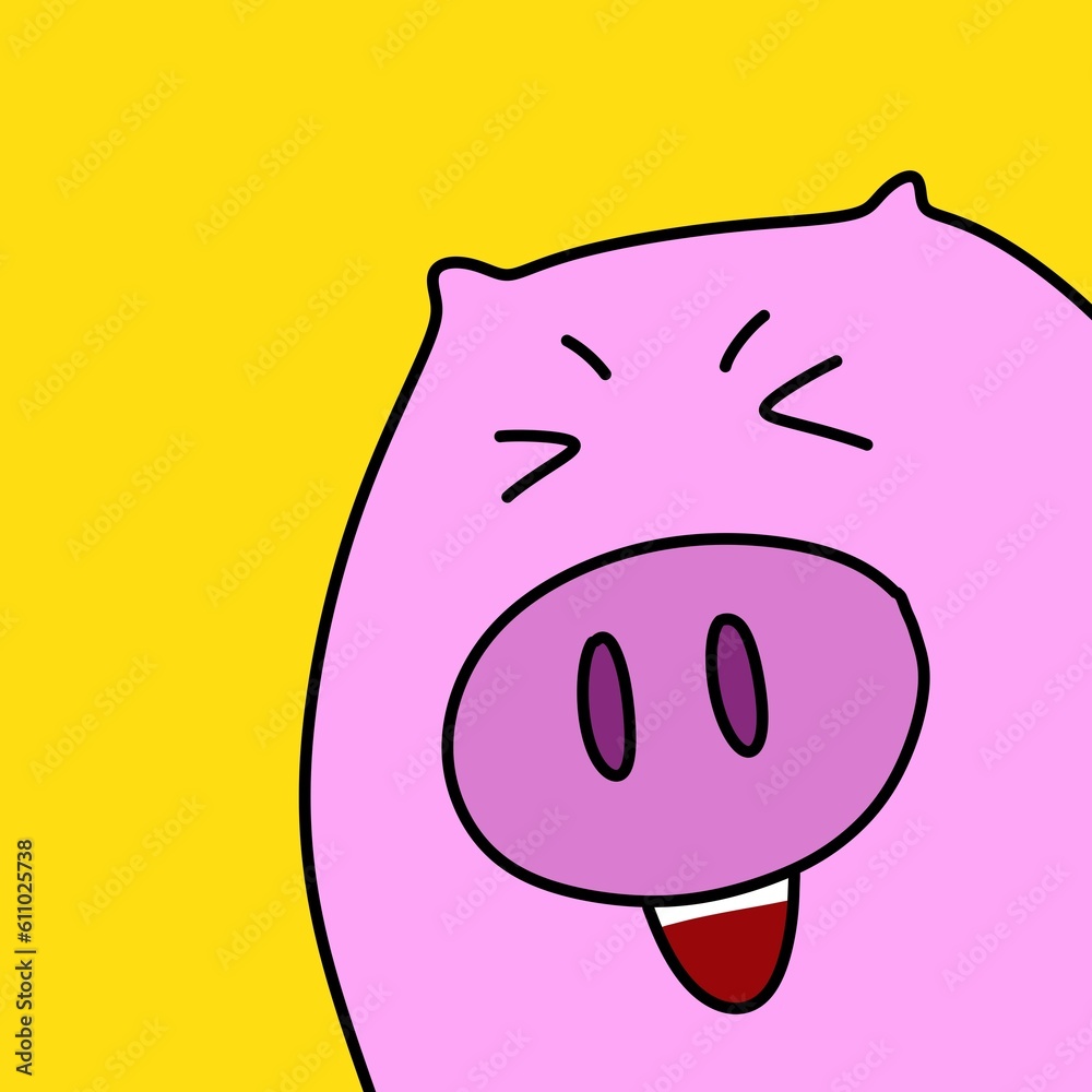 cartoon pig on yellow background cartoon pig on yellow background