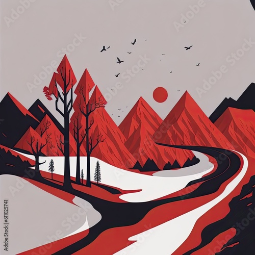 stunning art landscape, minimalism, red and white, generative AI